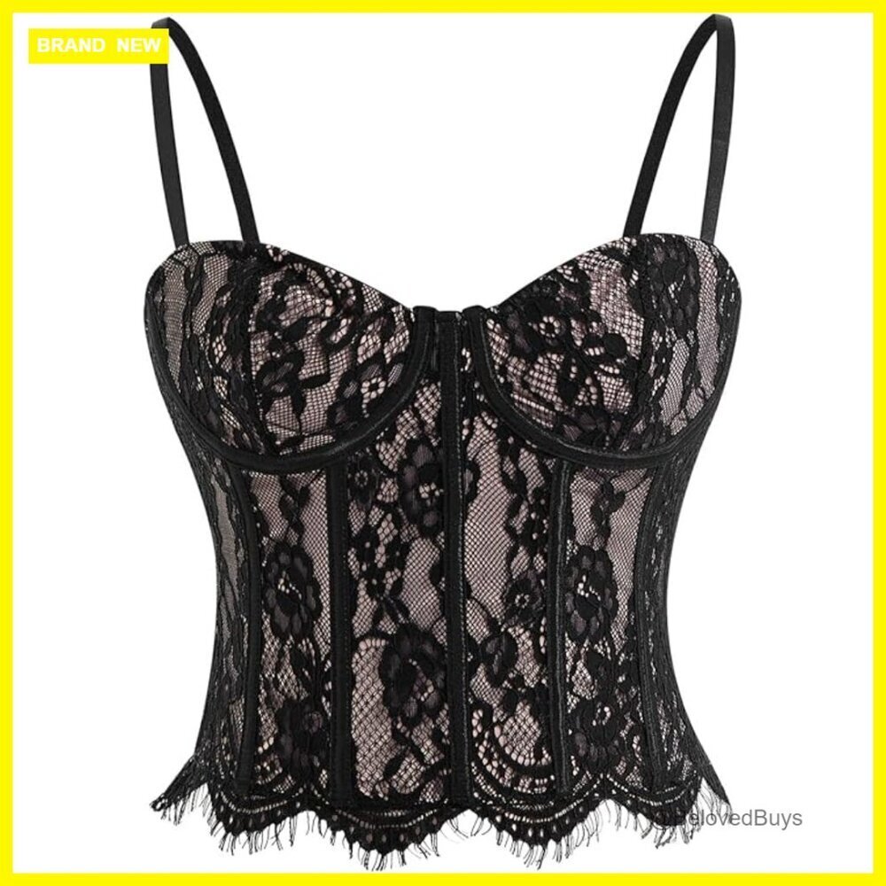 Lace Corset Crop Top Sweetheart Neck Boned Cami Night Out Outfit